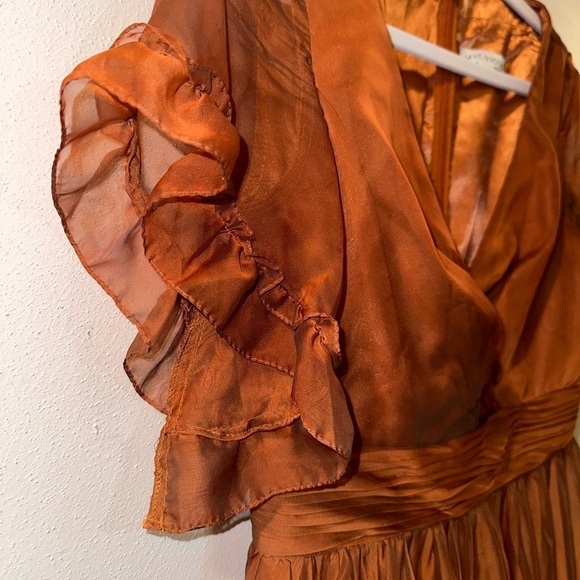 MAC DUGGAL Rust Ruffle Trim Midi Dress - Picture 11 of 14
